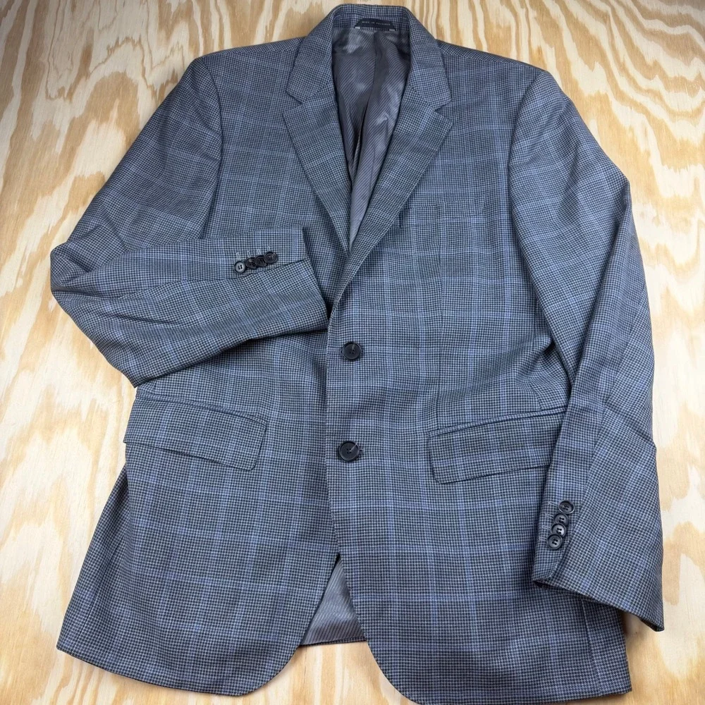Hugo Boss Lanificio Tesse Biella James4 Men 38R Blazer Blue Grey Plaid Italian